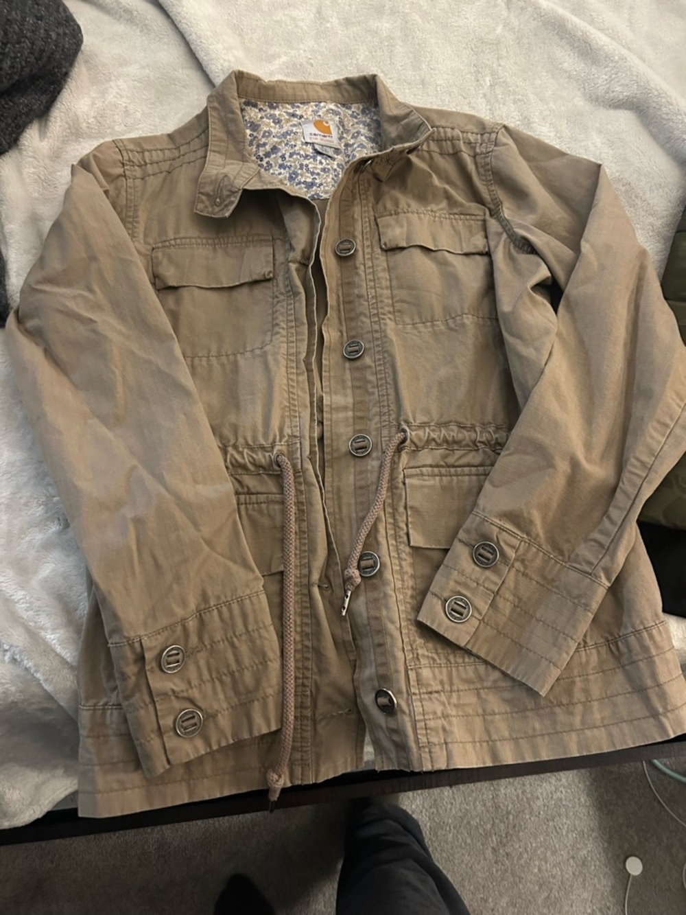 Carhartt Women's Tan Jacket with Blue Floral Lining